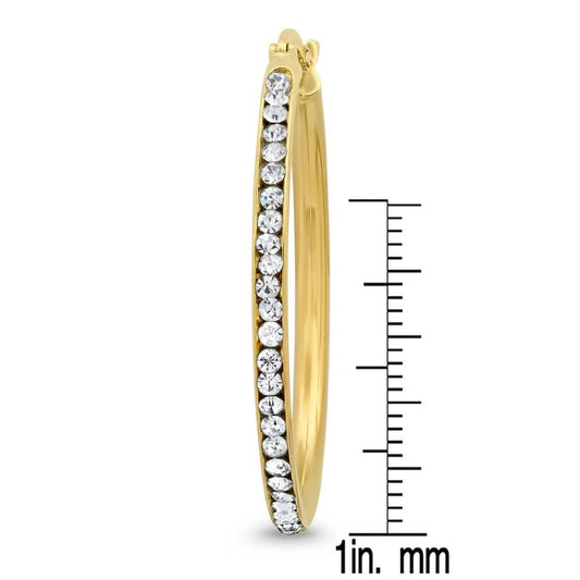 Ladies Stainless Steel And Simulated Diamonds Hoop Earrings DailySale