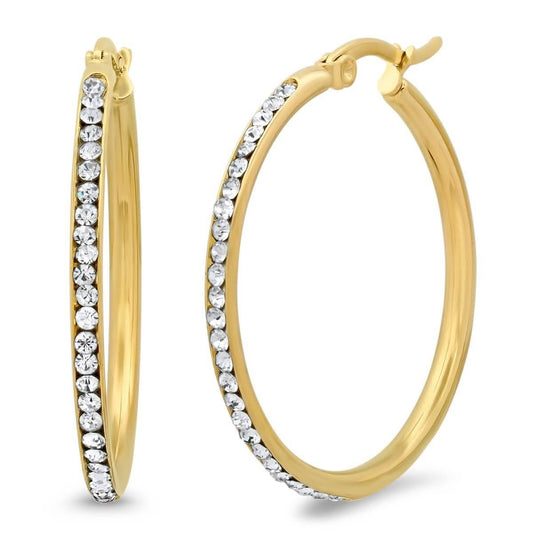 Ladies Stainless Steel And Simulated Diamonds Hoop Earrings DailySale