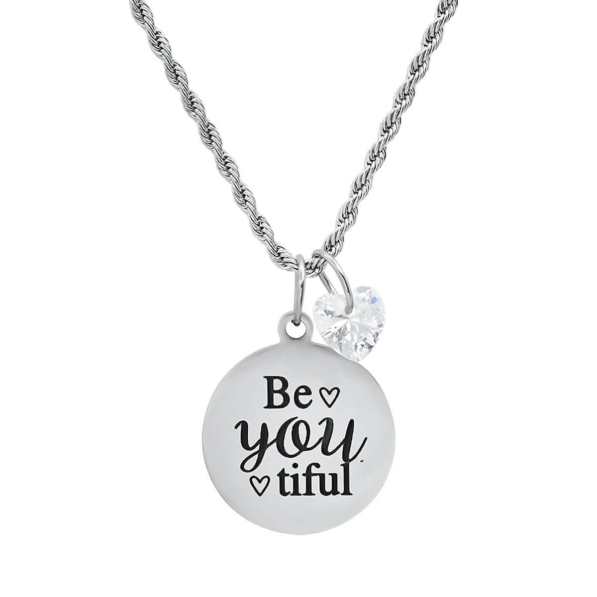 Ladies Stainless Steel Be You Tiful Round Pendant Adorned with Heart Shaped Swarovski Crystal Charm DailySale