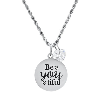 Ladies Stainless Steel Be You Tiful Round Pendant Adorned with Heart Shaped Swarovski Crystal Charm DailySale