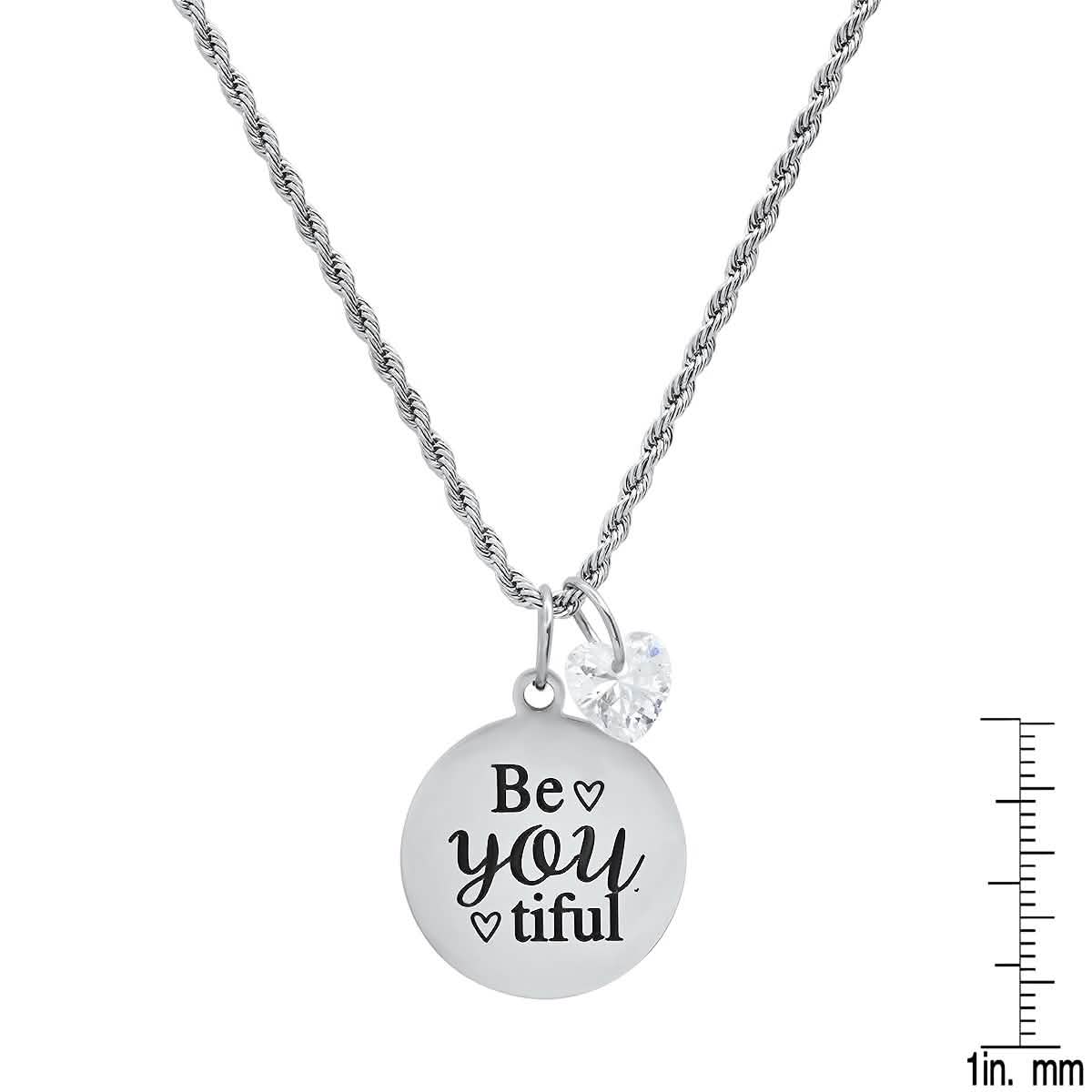 Ladies Stainless Steel Be You Tiful Round Pendant Adorned with Heart Shaped Swarovski Crystal Charm DailySale