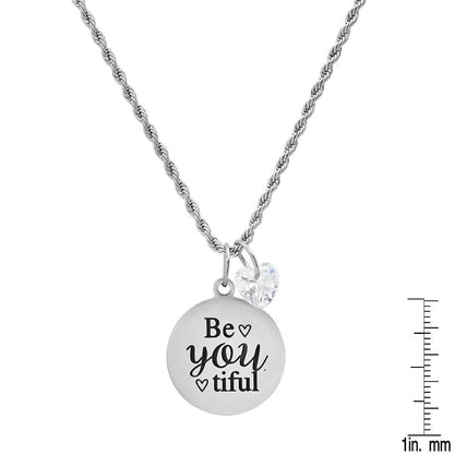 Ladies Stainless Steel Be You Tiful Round Pendant Adorned with Heart Shaped Swarovski Crystal Charm DailySale