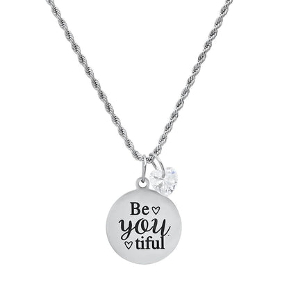 Ladies Stainless Steel Be You Tiful Round Pendant Adorned with Heart Shaped Swarovski Crystal Charm DailySale