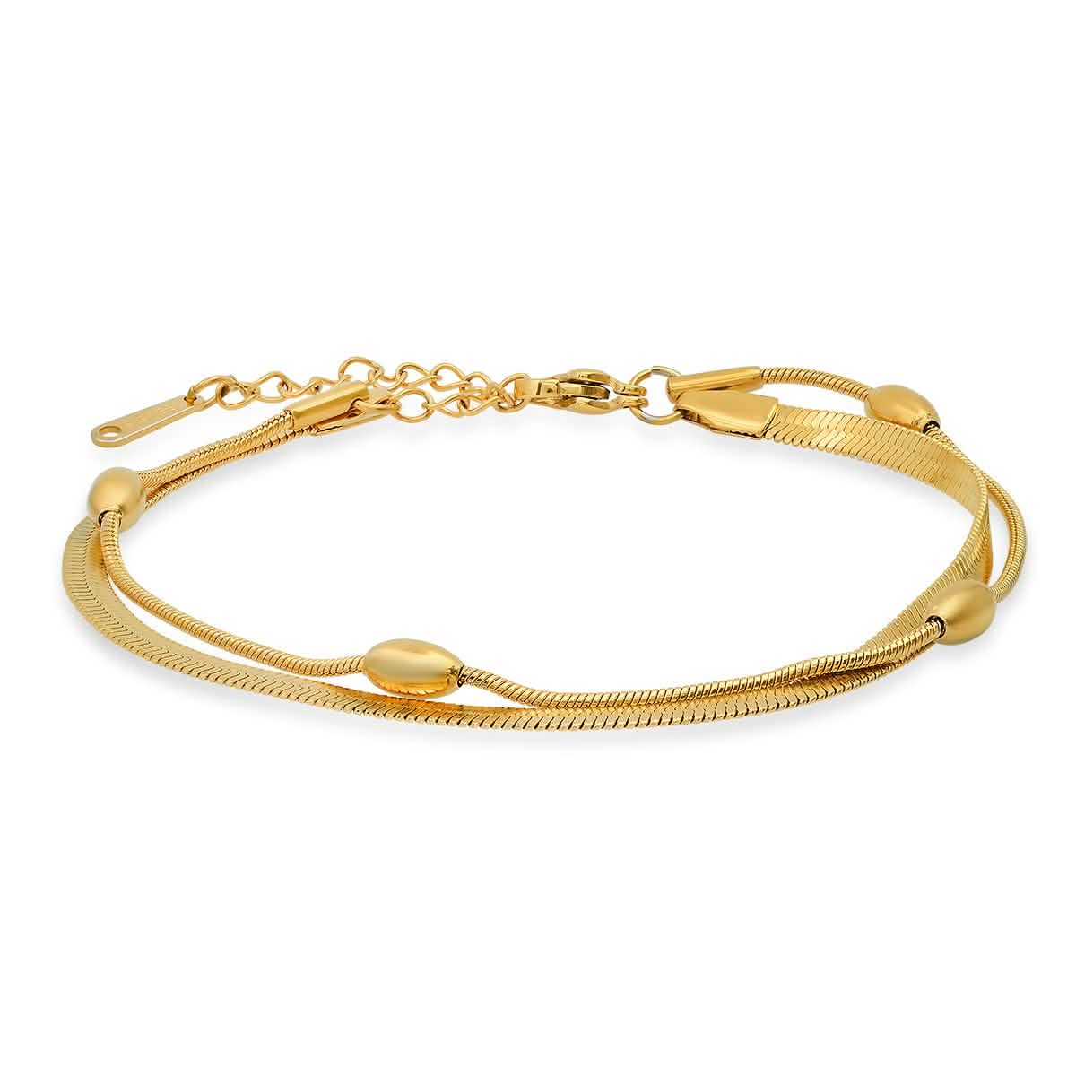 Ladies Stainless Steel Double Layered Snake Beaded Chain Bracelet DailySale
