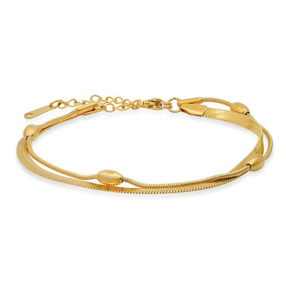 Ladies Stainless Steel Double Layered Snake Beaded Chain Bracelet DailySale