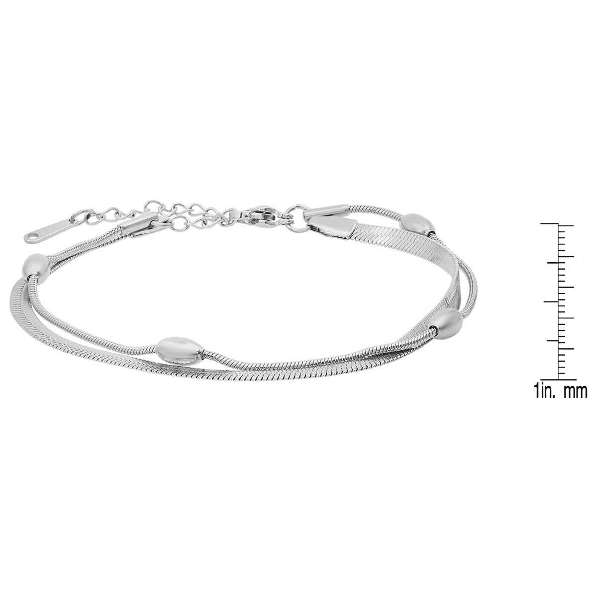 Ladies Stainless Steel Double Layered Snake Beaded Chain Bracelet DailySale