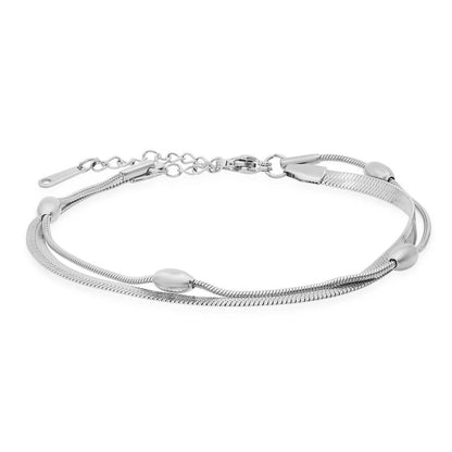 Ladies Stainless Steel Double Layered Snake Beaded Chain Bracelet DailySale