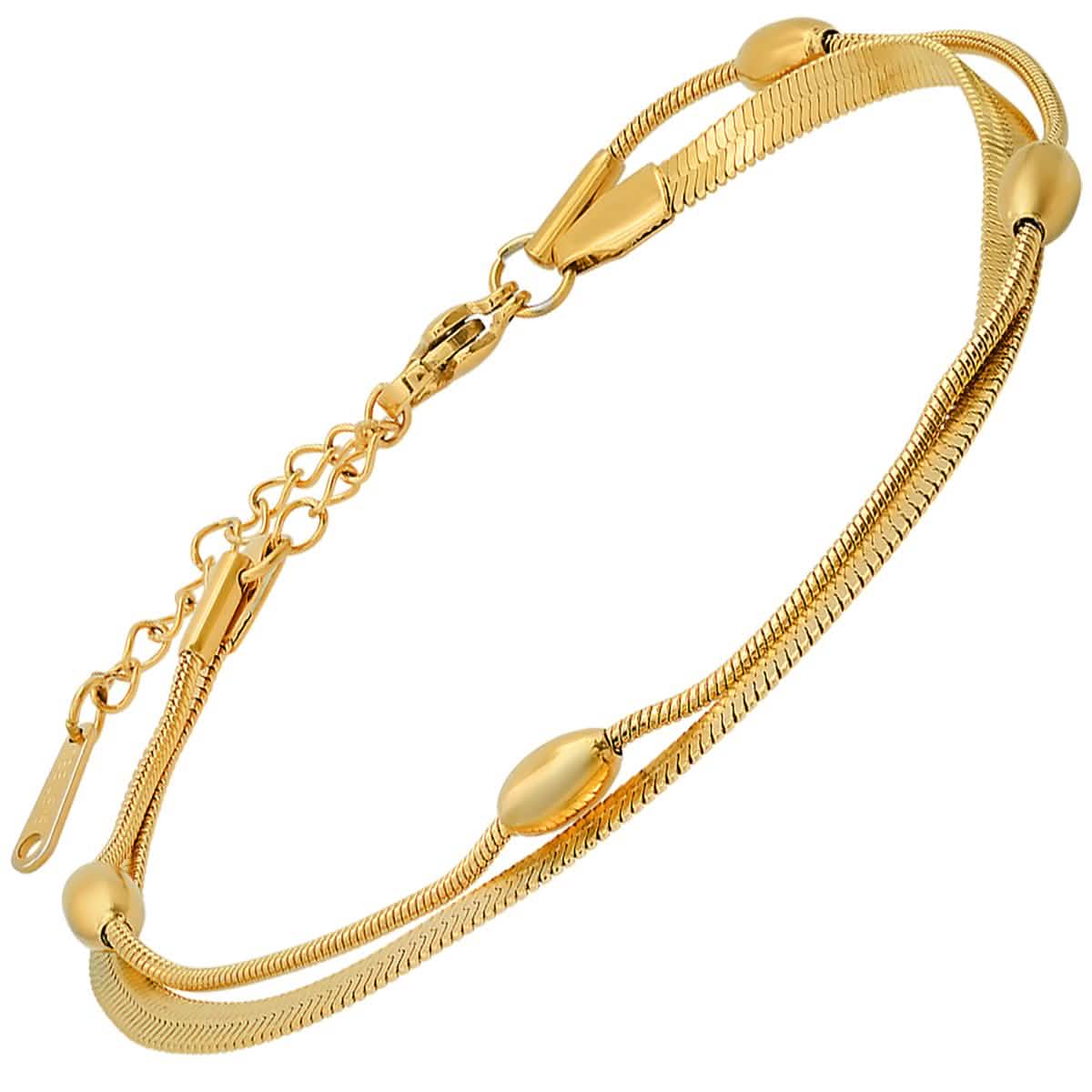 Ladies Stainless Steel Double Layered Snake Beaded Chain Bracelet DailySale