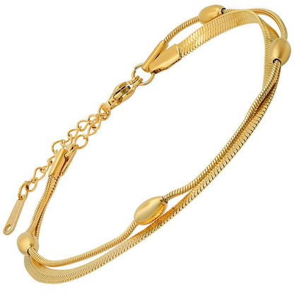 Ladies Stainless Steel Double Layered Snake Beaded Chain Bracelet DailySale