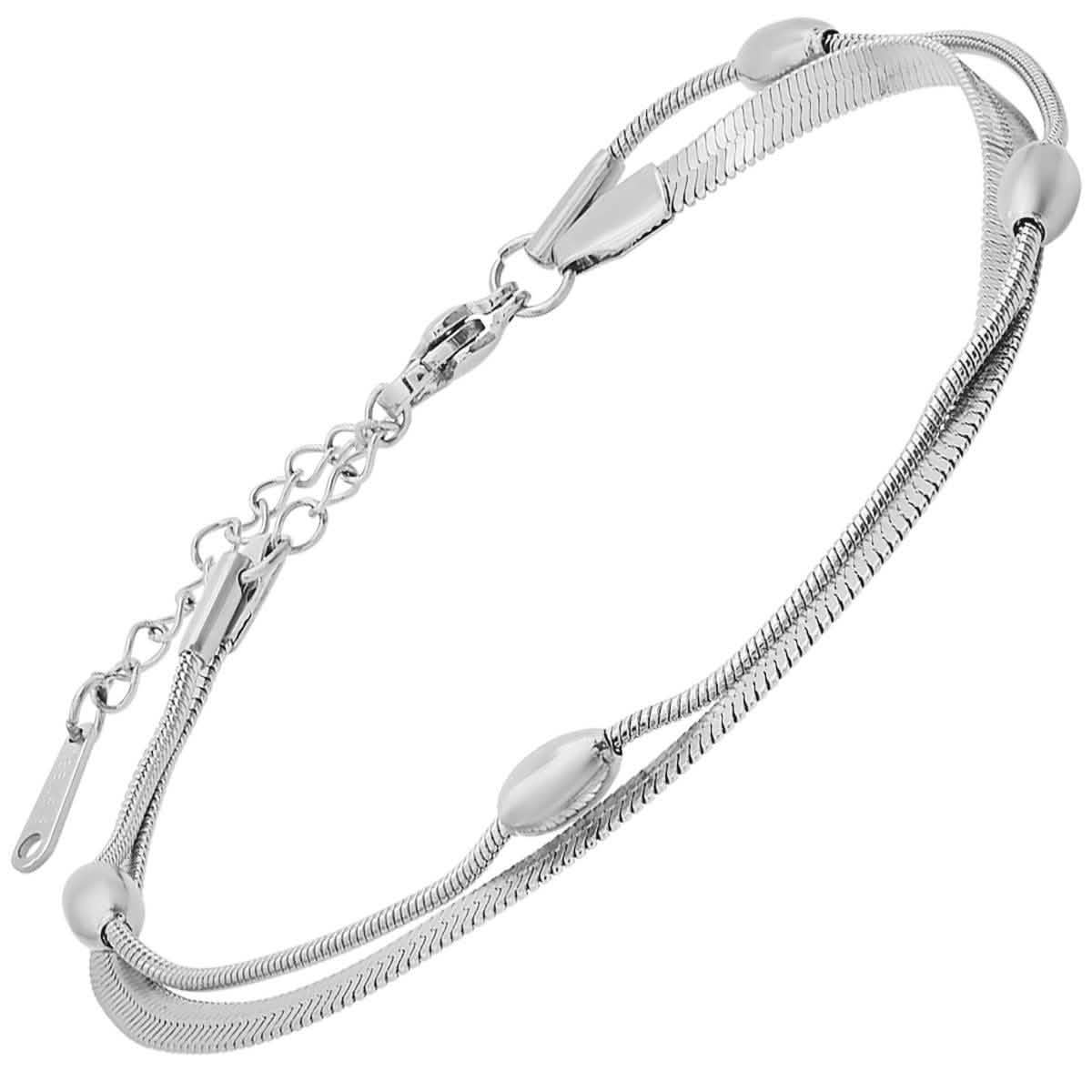 Ladies Stainless Steel Double Layered Snake Beaded Chain Bracelet DailySale