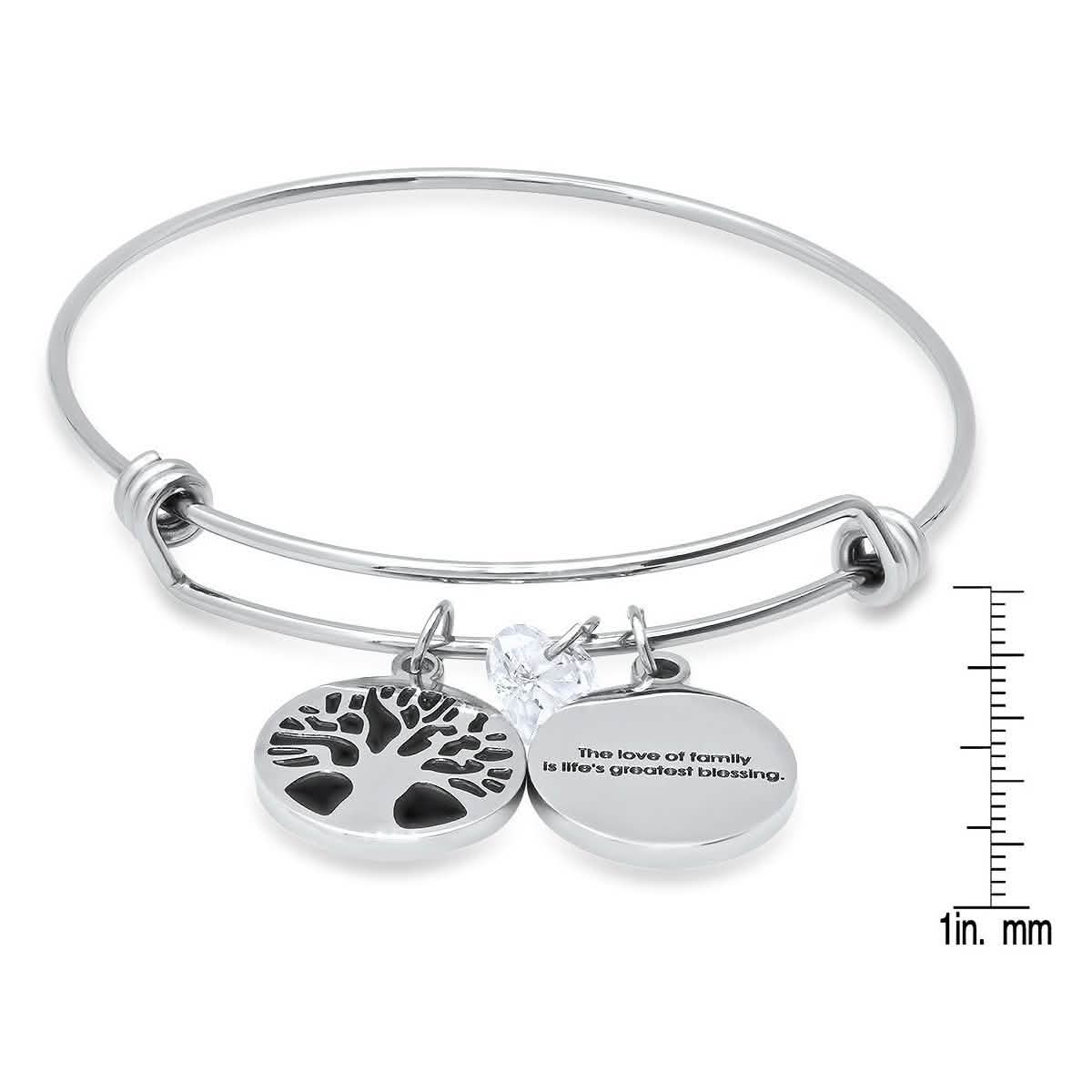 Ladies Stainless Steel The Love of Family, Tree of Life and Heart Shape Swarovski Crystal Bangle DailySale