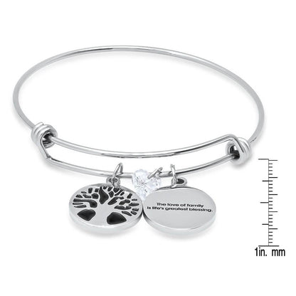 Ladies Stainless Steel The Love of Family, Tree of Life and Heart Shape Swarovski Crystal Bangle DailySale