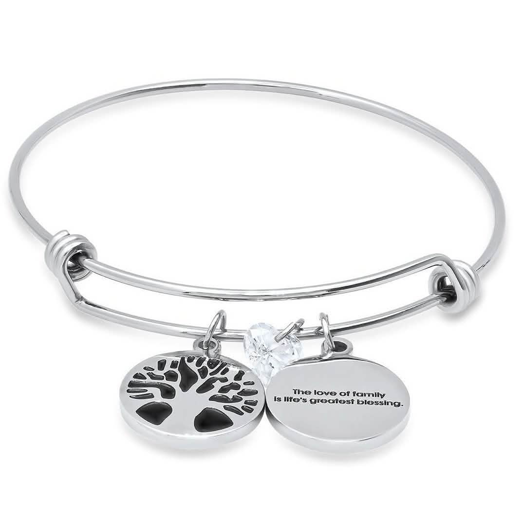 Ladies Stainless Steel The Love of Family, Tree of Life and Heart Shape Swarovski Crystal Bangle DailySale