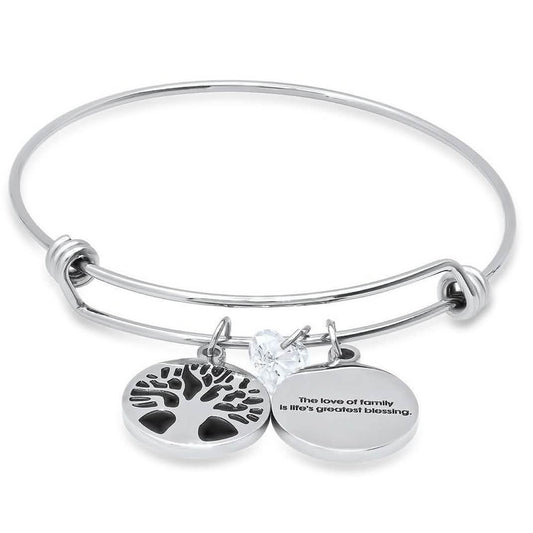 Ladies Stainless Steel The Love of Family, Tree of Life and Heart Shape Swarovski Crystal Bangle DailySale