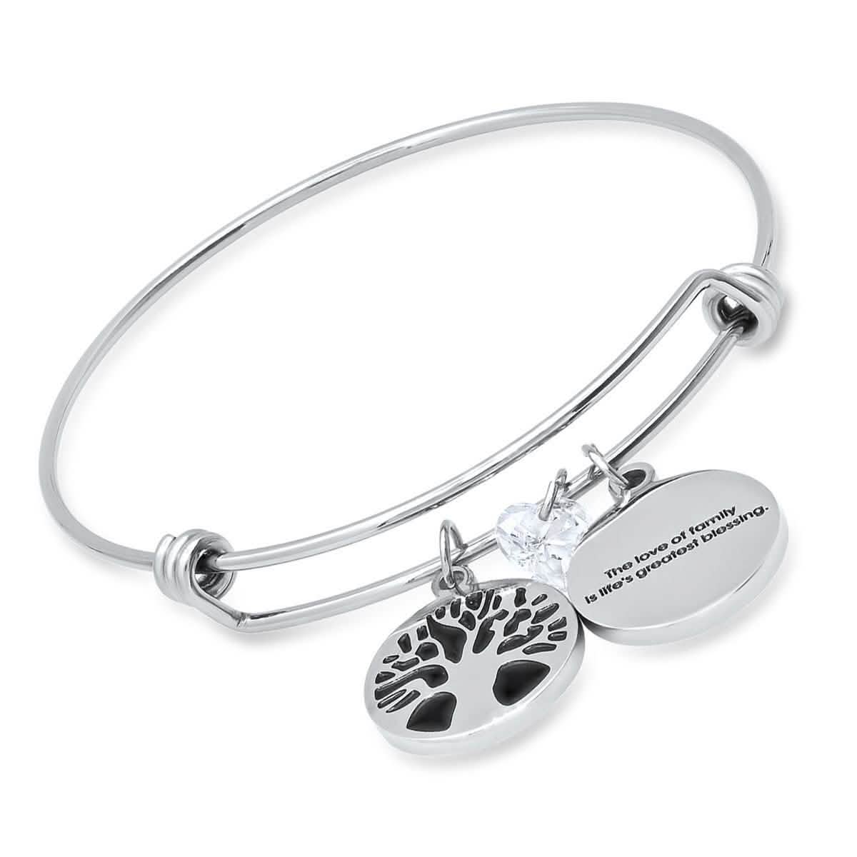 Ladies Stainless Steel The Love of Family, Tree of Life and Heart Shape Swarovski Crystal Bangle DailySale