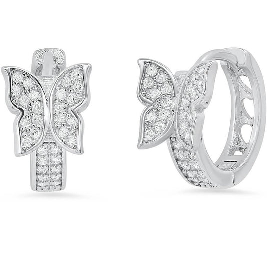 Ladies Sterling Silver and Simulated Diamonds Butterfly Huggie Earrings DailySale