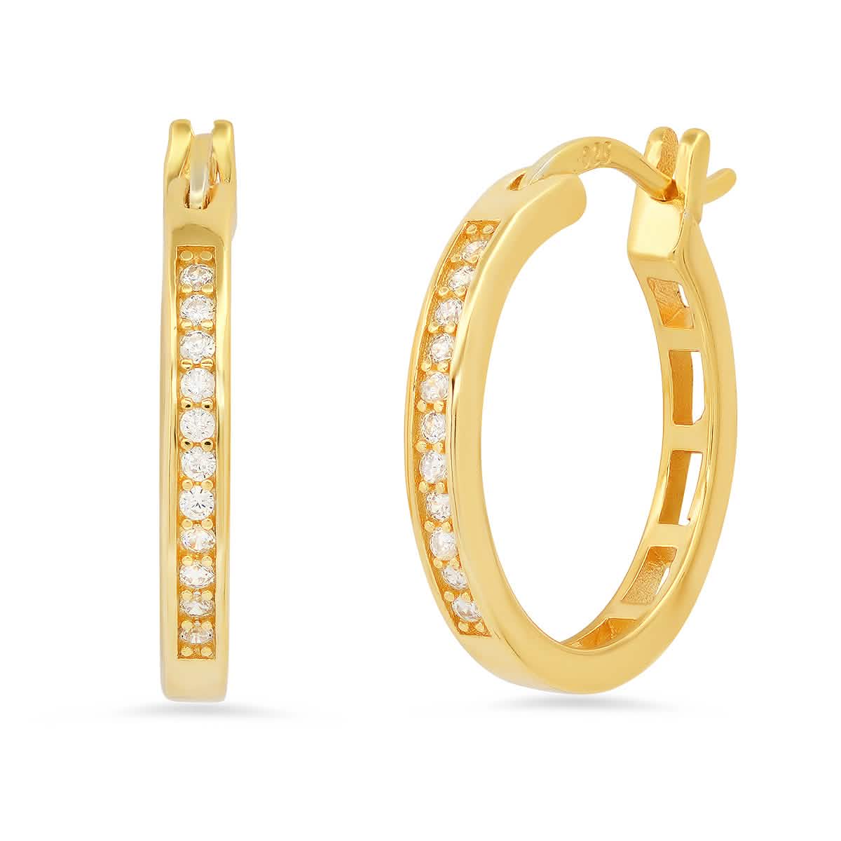 Ladies Sterling Silver and Simulated Diamonds Round Hoops Earrings DailySale