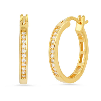 Ladies Sterling Silver and Simulated Diamonds Round Hoops Earrings DailySale