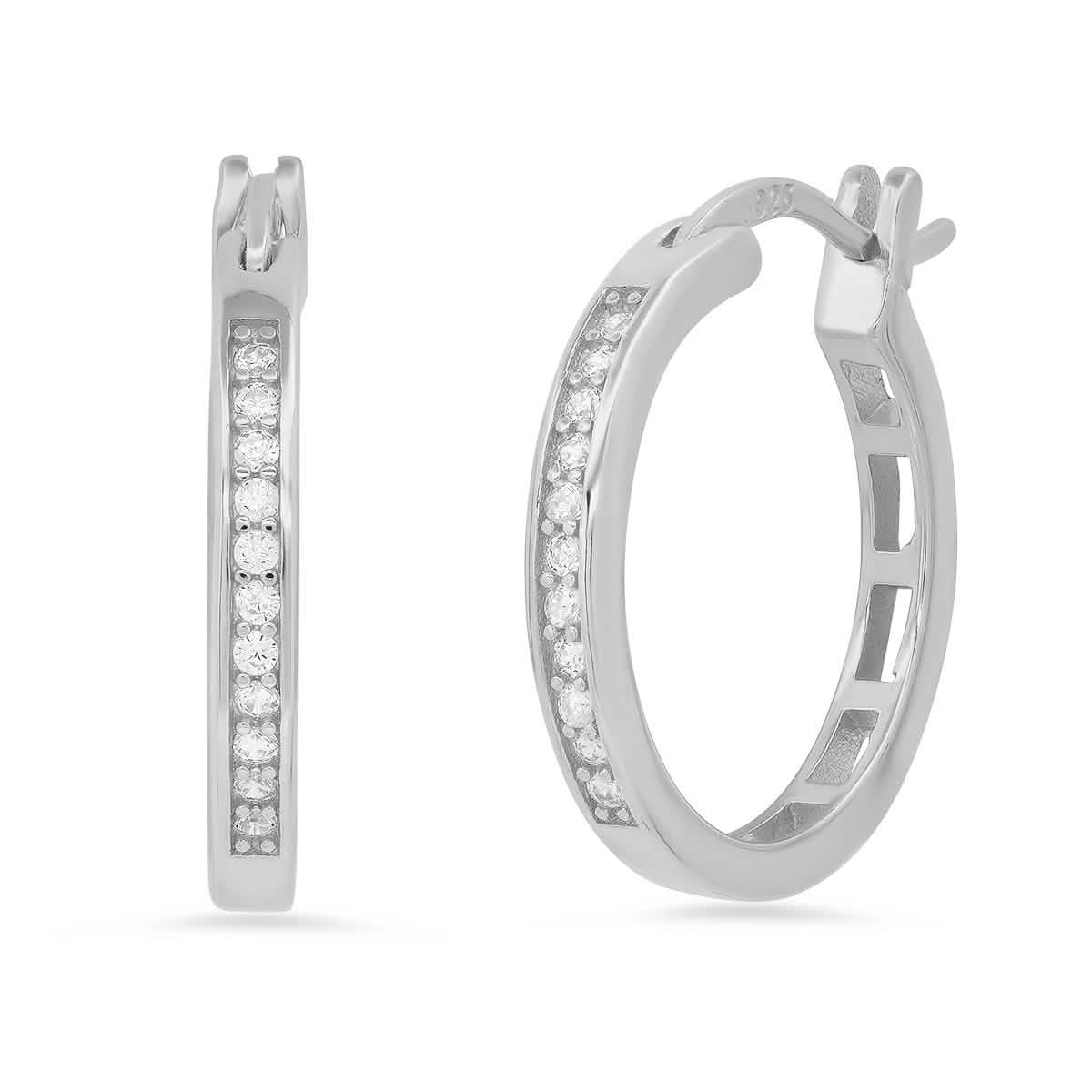 Ladies Sterling Silver and Simulated Diamonds Round Hoops Earrings DailySale