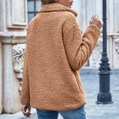 Lapel Collar Double Button Teddy Coat DailySale