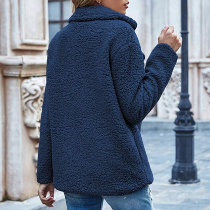 Lapel Collar Double Button Teddy Coat DailySale