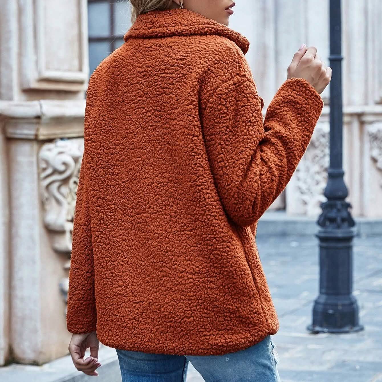 Lapel Collar Double Button Teddy Coat DailySale