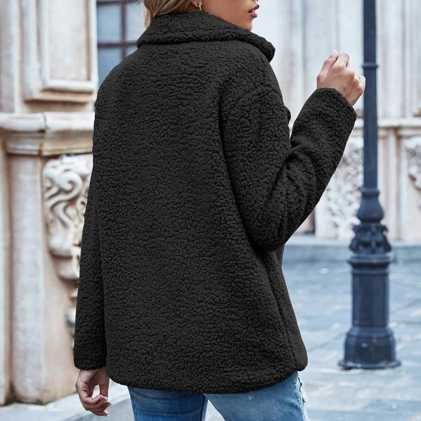 Lapel Collar Double Button Teddy Coat DailySale