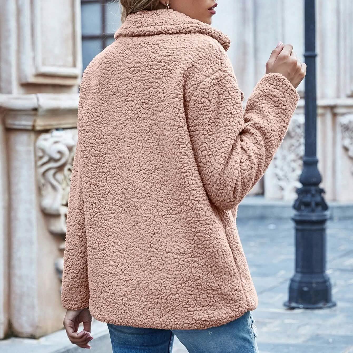 Lapel Collar Double Button Teddy Coat DailySale