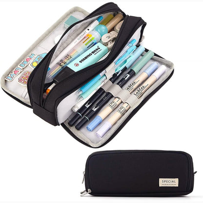 Large Capacity 3 Compartment Pouch Pencil Case DailySale