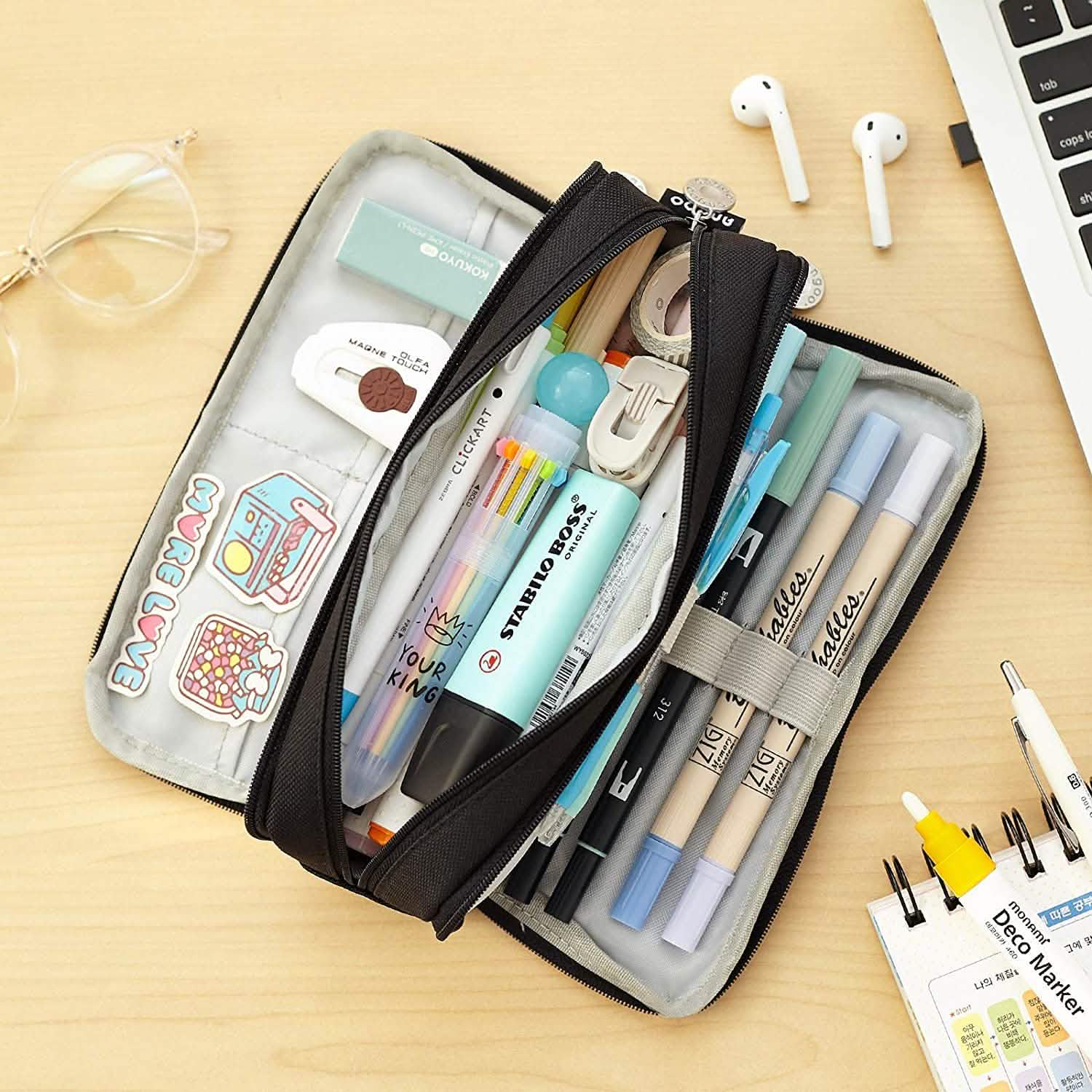 Large Capacity 3 Compartment Pouch Pencil Case DailySale