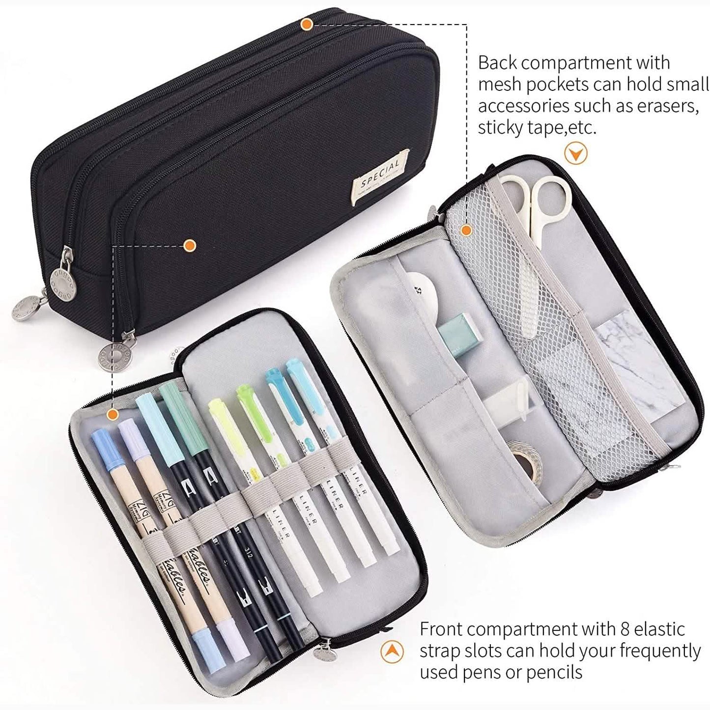 Large Capacity 3 Compartment Pouch Pencil Case DailySale