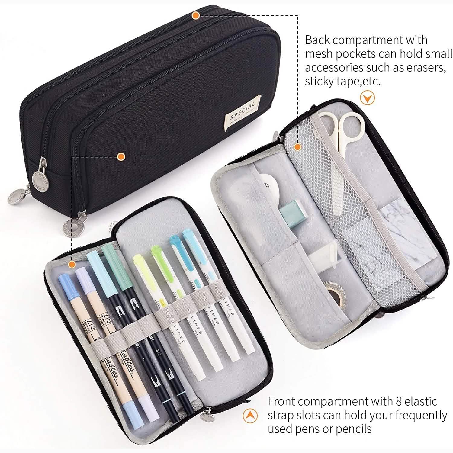 Large Capacity 3 Compartment Pouch Pencil Case DailySale