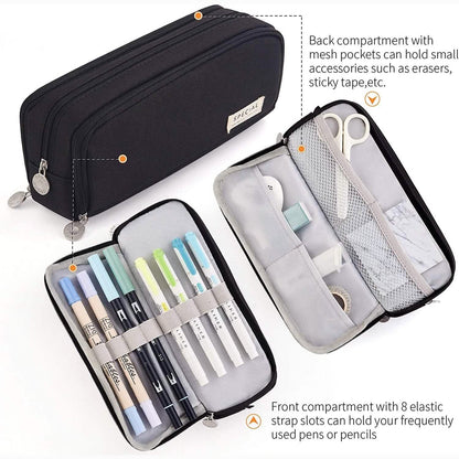 Large Capacity 3 Compartment Pouch Pencil Case DailySale