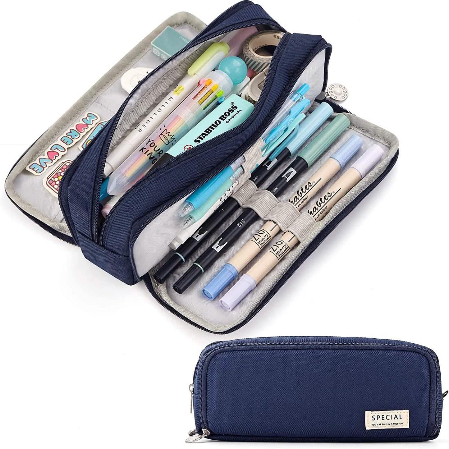 Large Capacity 3 Compartment Pouch Pencil Case DailySale