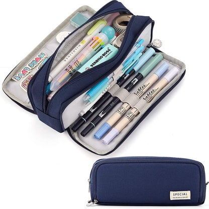 Large Capacity 3 Compartment Pouch Pencil Case DailySale