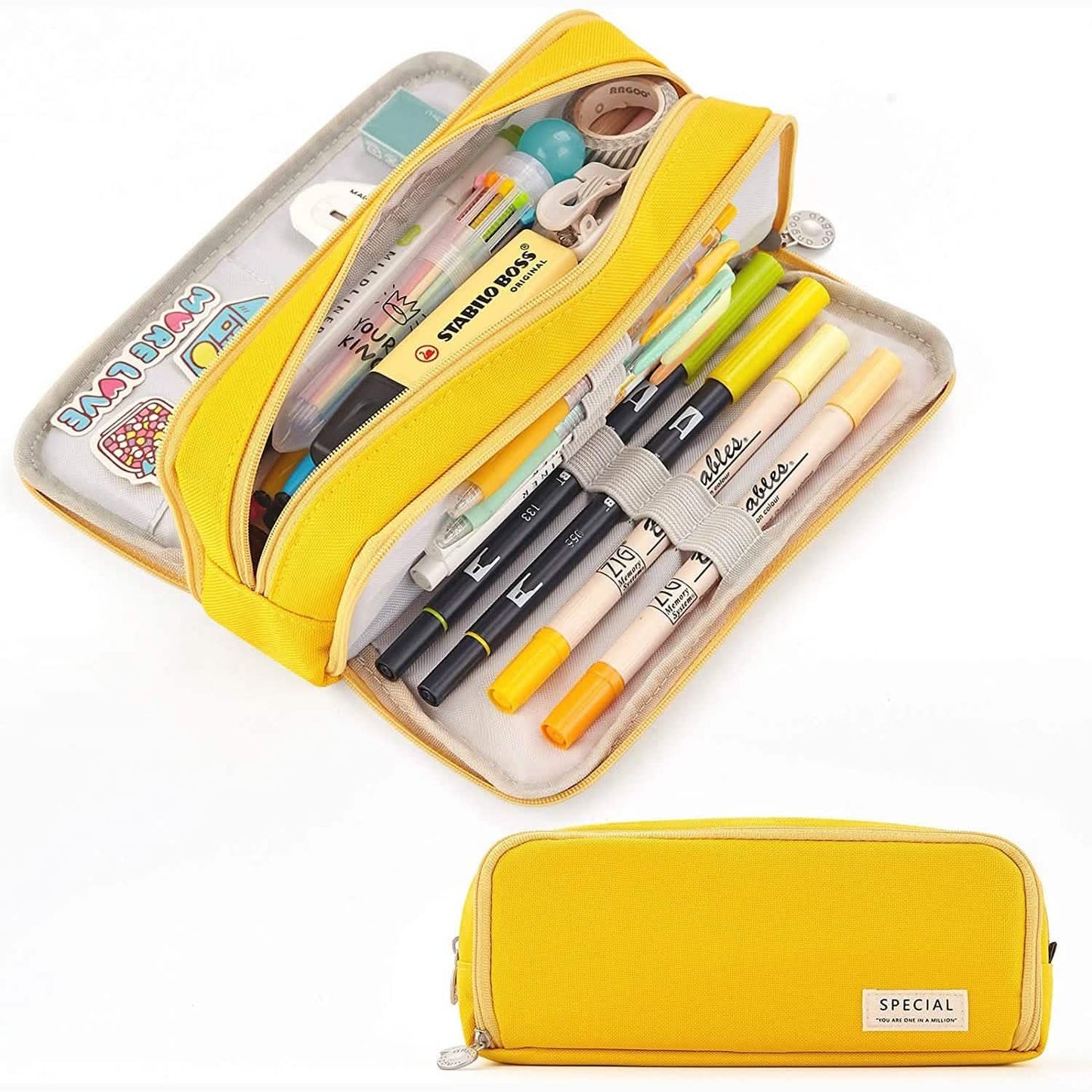 Large Capacity 3 Compartment Pouch Pencil Case DailySale