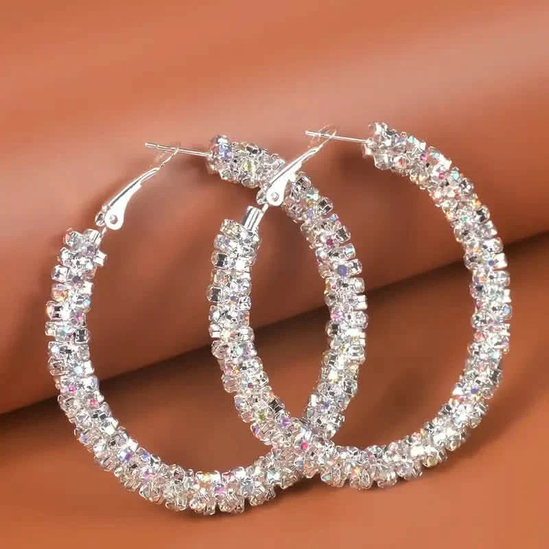 Large Full Rhinestone Silver Hoop Earrings DailySale