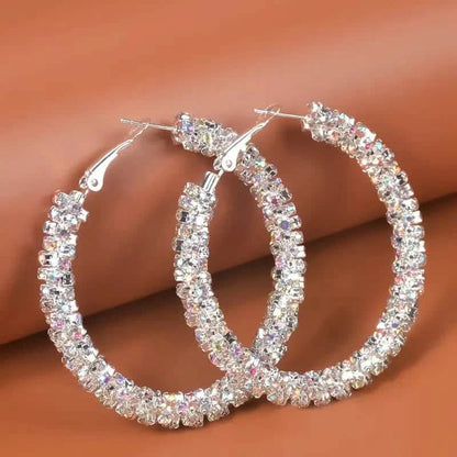 Large Full Rhinestone Silver Hoop Earrings DailySale