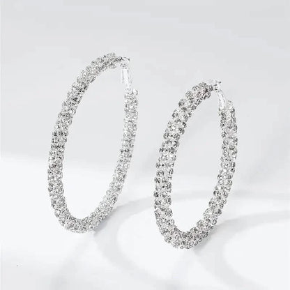 Large Full Rhinestone Silver Hoop Earrings DailySale