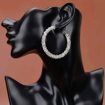 Large Full Rhinestone Silver Hoop Earrings DailySale