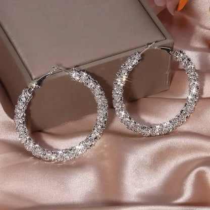 Large Full Rhinestone Silver Hoop Earrings DailySale