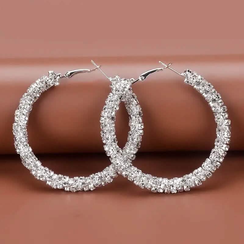 Large Full Rhinestone Silver Hoop Earrings DailySale