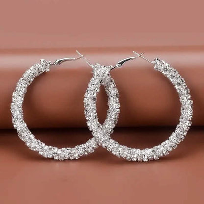 Large Full Rhinestone Silver Hoop Earrings DailySale