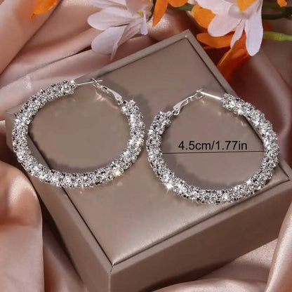 Large Full Rhinestone Silver Hoop Earrings DailySale
