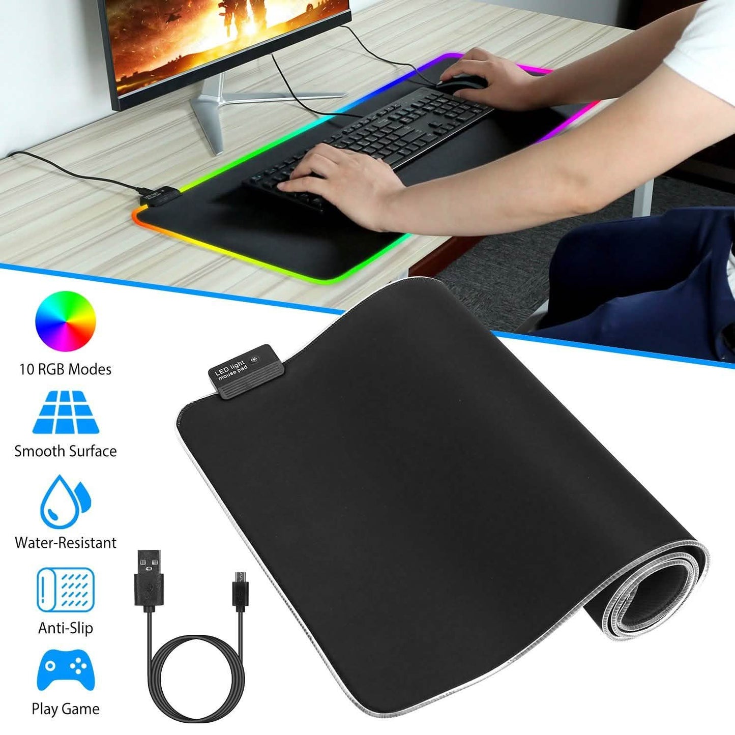 Large LED RGB Computer Keyboard Mouse Mat DailySale