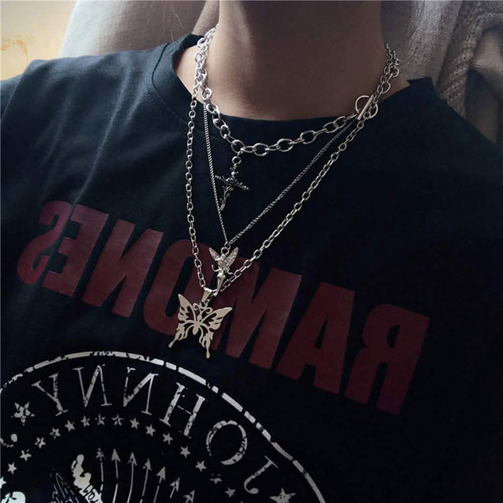 Layered Butterfly Cross Angel Pendant Necklace DailySale