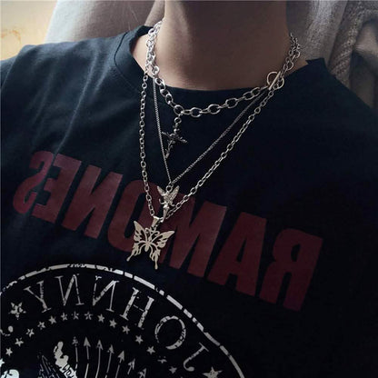 Layered Butterfly Cross Angel Pendant Necklace DailySale