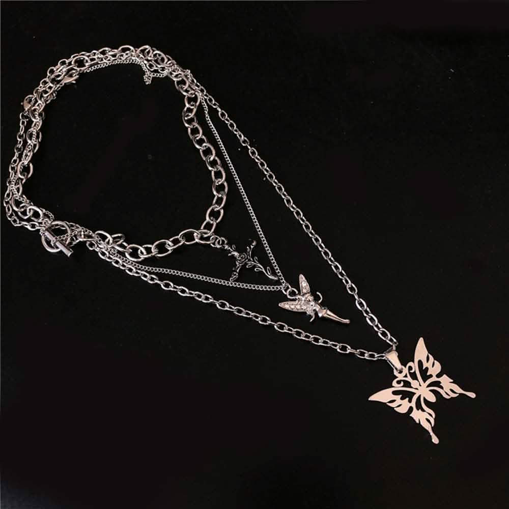 Layered Butterfly Cross Angel Pendant Necklace DailySale