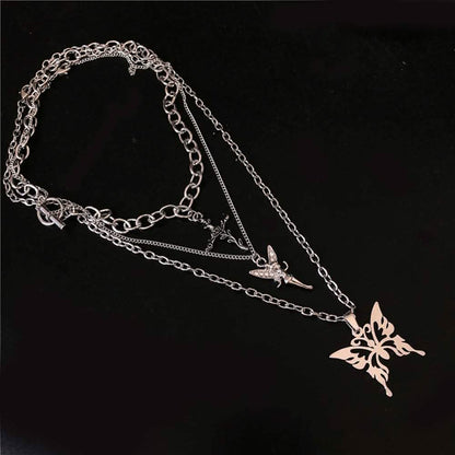 Layered Butterfly Cross Angel Pendant Necklace DailySale