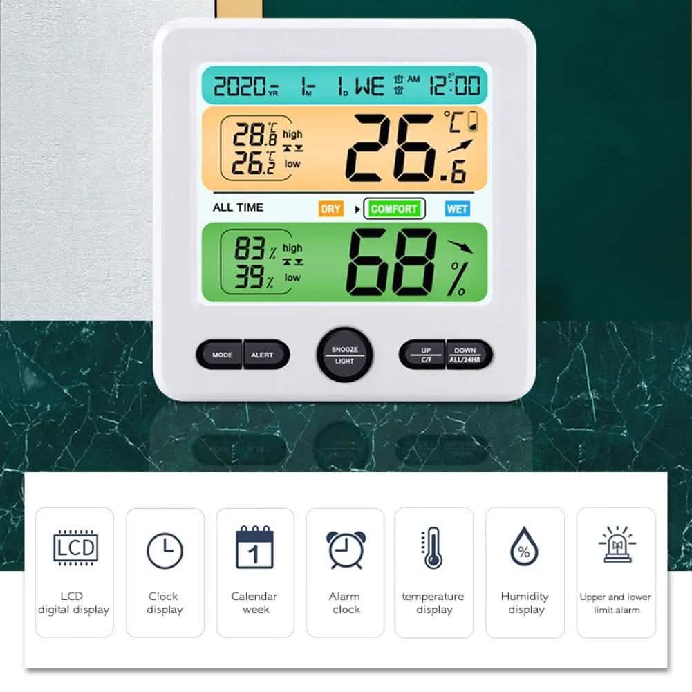 LCD Display Wall-Mounted Desktop Indoor High-Precision Temperature and Humidity Meter DailySale